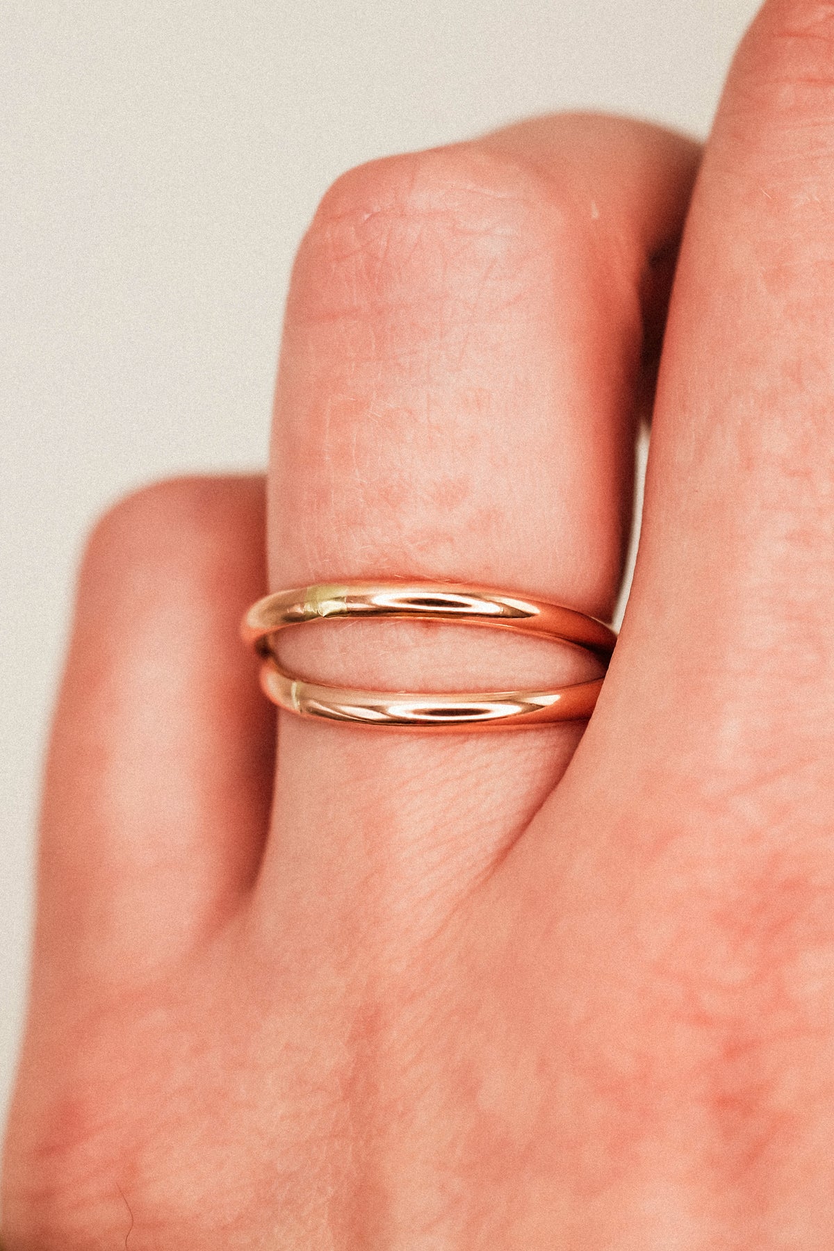Thick Interlocking Set of 2 Rings, 14K Rose Gold Fill