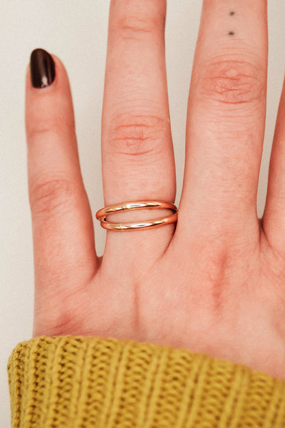 Thick Interlocking Set of 2 Rings, 14K Rose Gold Fill
