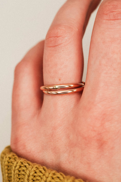 Thick Interlocking Set of 2 Rings, 14K Rose Gold Fill