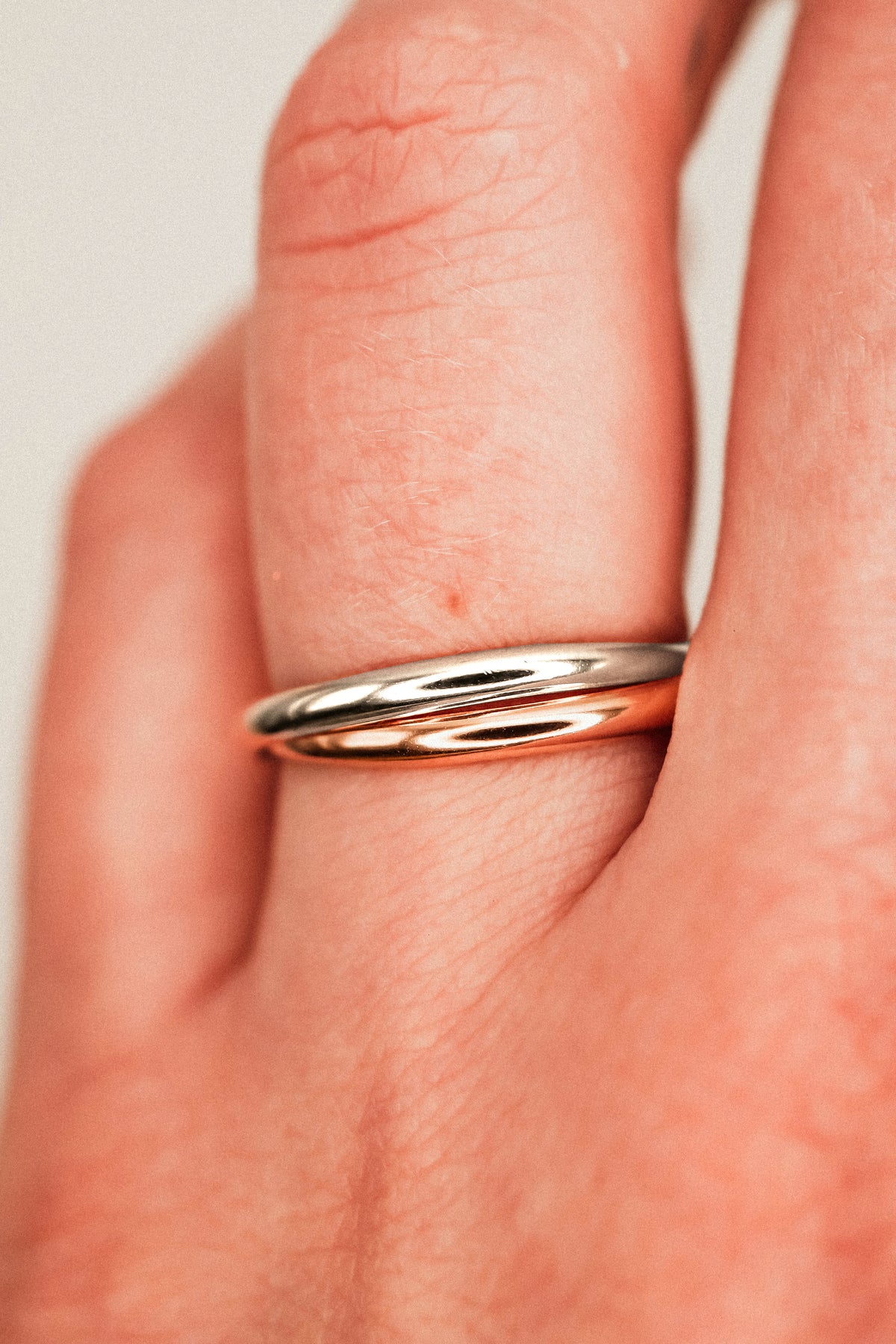 Thick Interlocking Set of 2 Rings, Sterling Silver & Rose Gold Fill