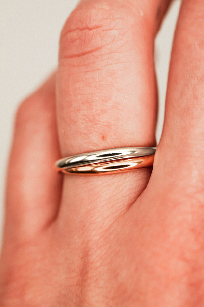 Thick Interlocking Set of 2 Rings, Sterling Silver & Rose Gold Fill