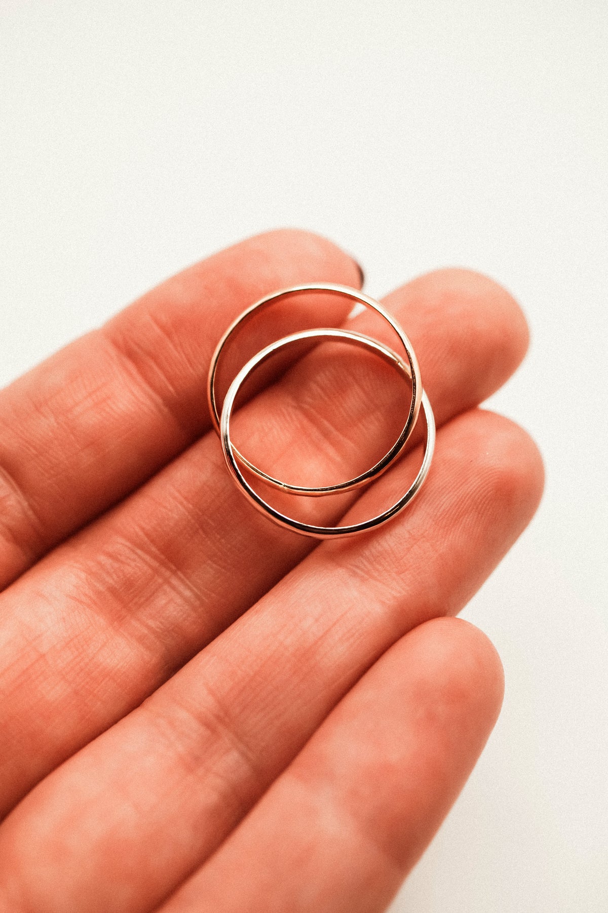 Thick Interlocking Set of 2 Rings, Sterling Silver & Rose Gold Fill