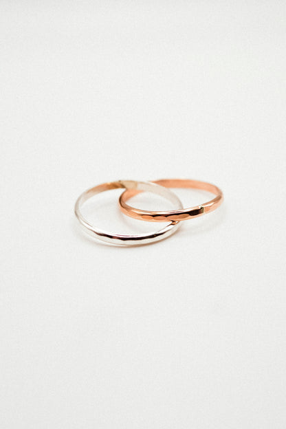 Thick Interlocking Set of 2 Rings, Sterling Silver & Rose Gold Fill
