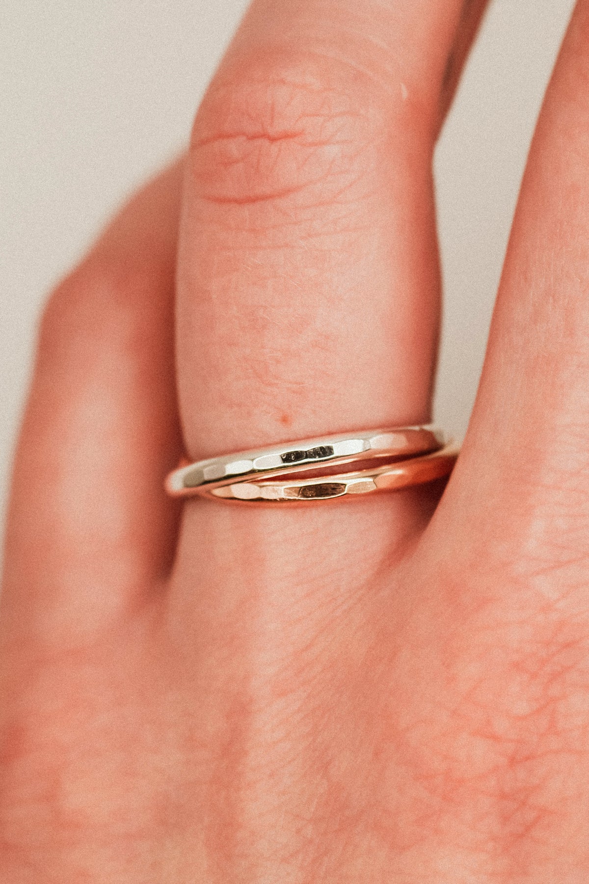 Thick Interlocking Set of 2 Rings, Sterling Silver & Rose Gold Fill