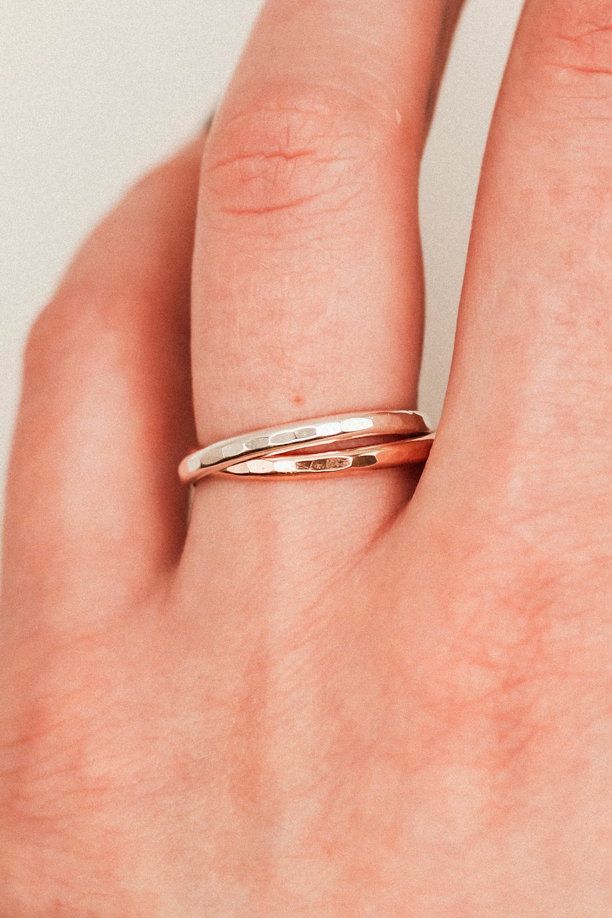 Thick Interlocking Set of 2 Rings, Sterling Silver & Rose Gold Fill