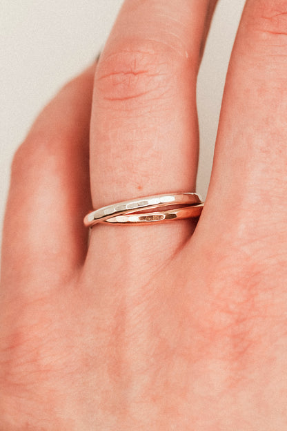 Thick Interlocking Set of 2 Rings, Sterling Silver & Rose Gold Fill