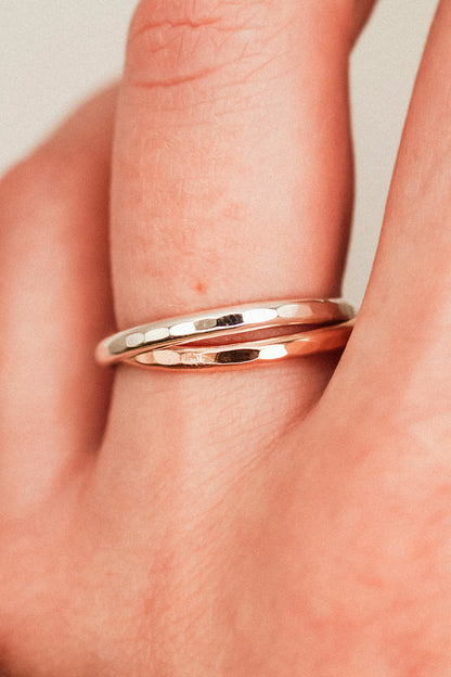 Thick Interlocking Set of 2 Rings, Sterling Silver & Rose Gold Fill