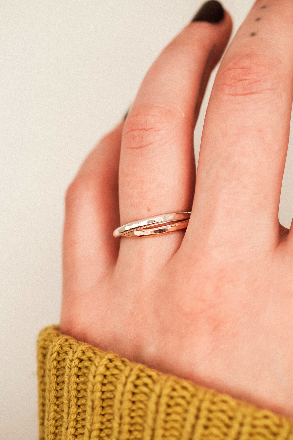 Thick Interlocking Set of 2 Rings, Sterling Silver & Rose Gold Fill