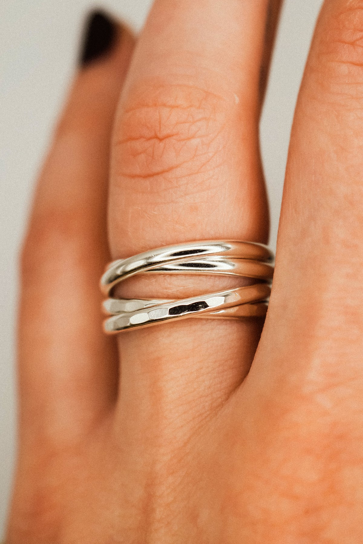 Thick Interlocking Set of 2 Rings, Sterling Silver