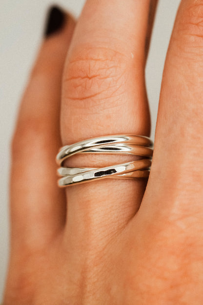 Thick Interlocking Set of 2 Rings, Sterling Silver
