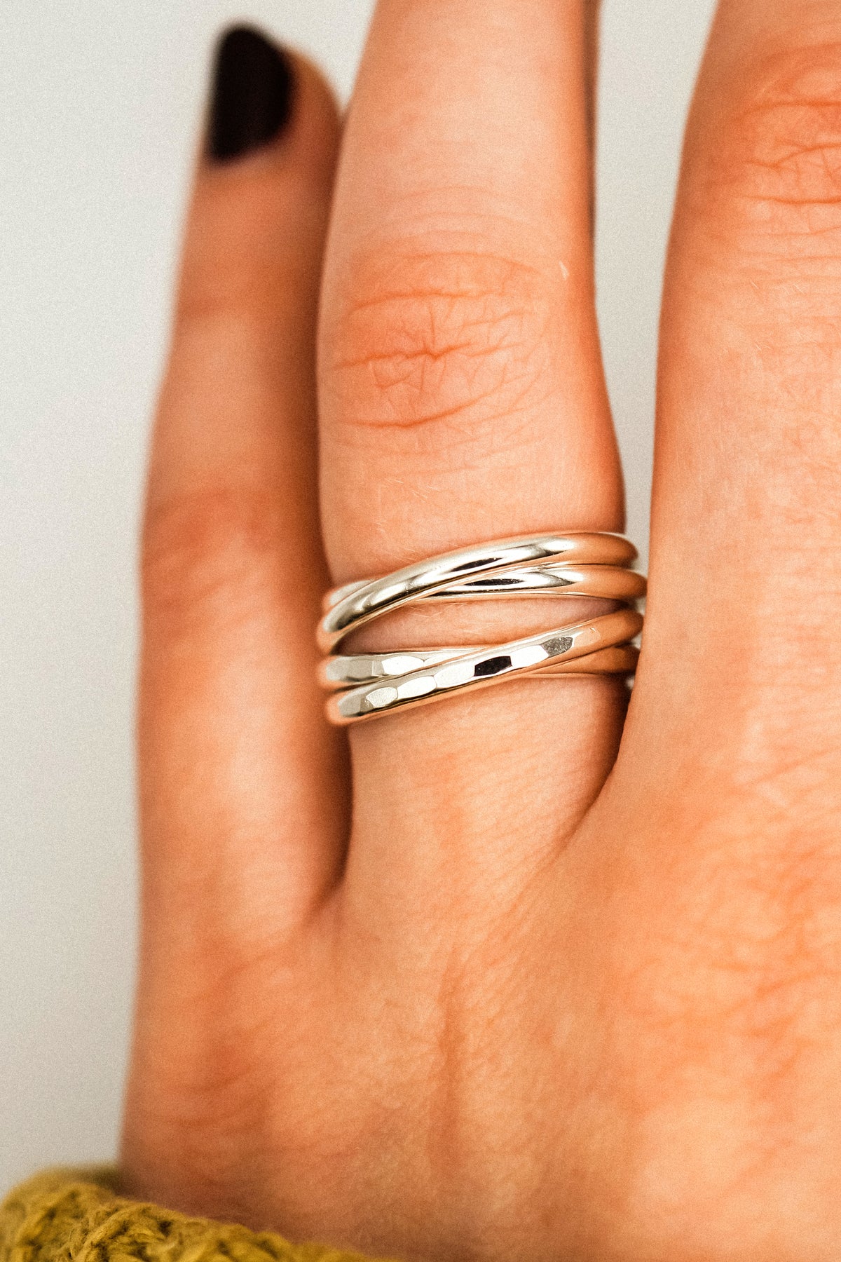 Thick Interlocking Set of 2 Rings, Sterling Silver