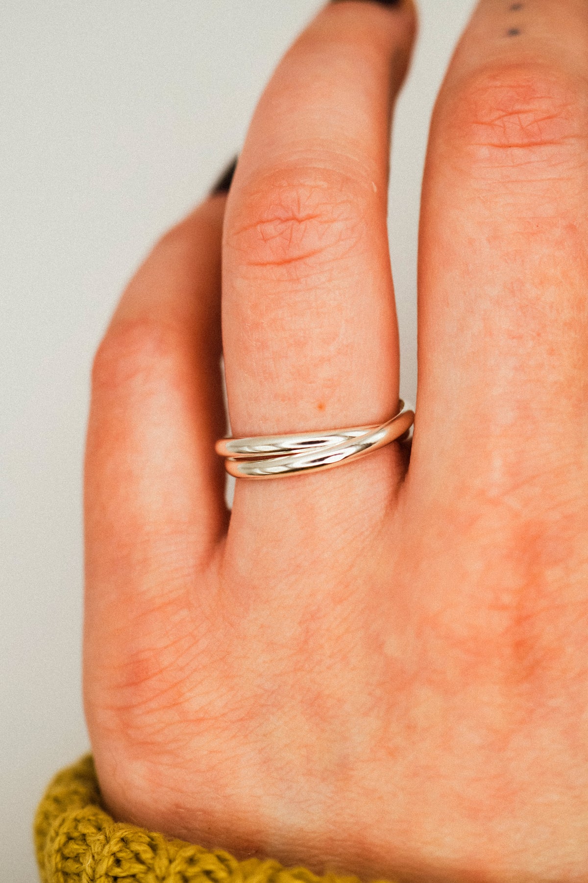 Thick Interlocking Set of 2 Rings, Sterling Silver