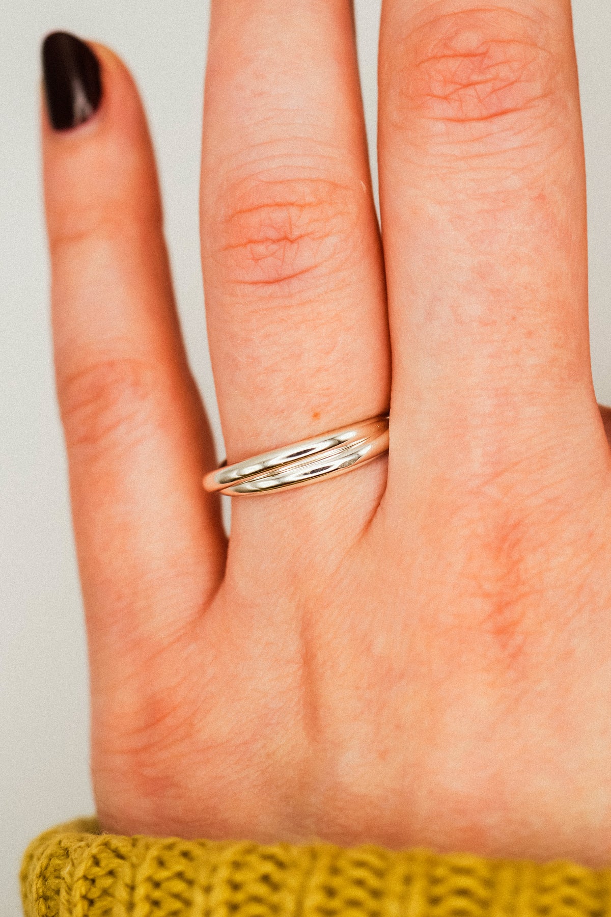 Thick Interlocking Set of 2 Rings, Sterling Silver