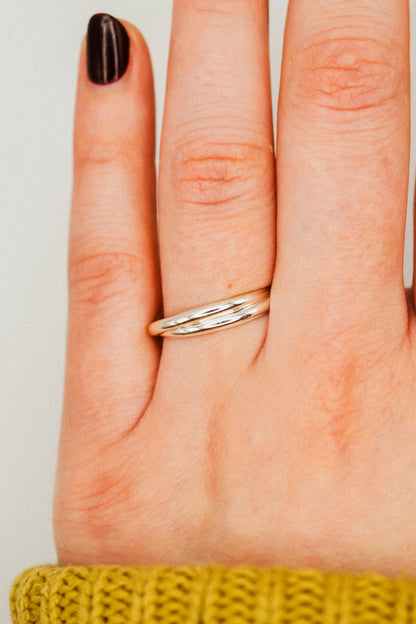 Thick Interlocking Set of 2 Rings, Sterling Silver