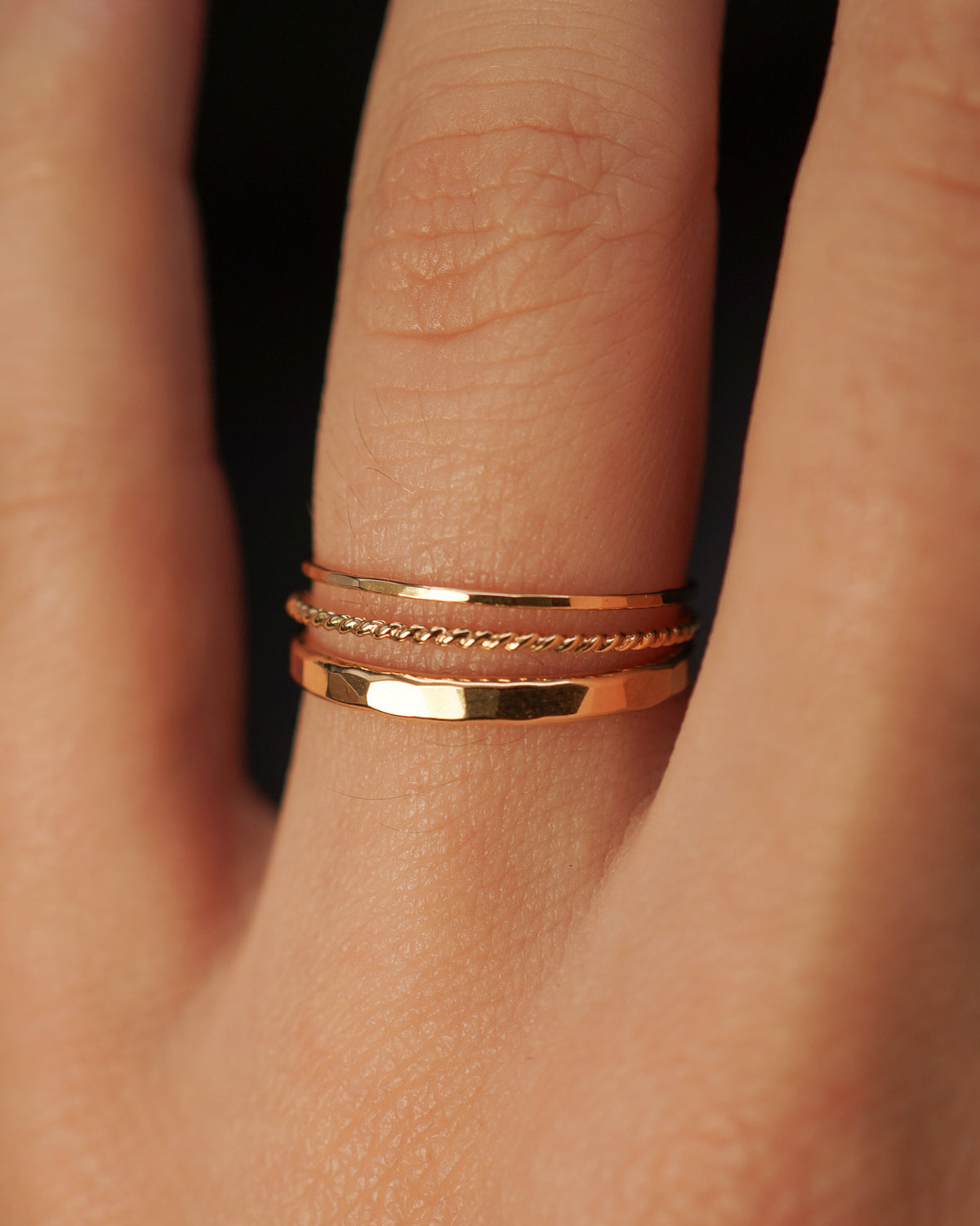 Ultra Thin and Extra Thick Twist Set of 3 Stacking Rings, Gold Fill, Rose Gold Fill or Sterling Silver