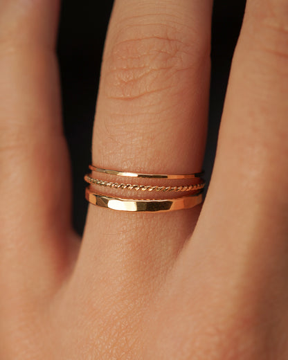 Ultra Thin and Extra Thick Twist Set of 3 Stacking Rings, Gold Fill, Rose Gold Fill or Sterling Silver