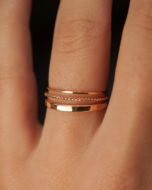 Ultra Thin and Extra Thick Twist Set of 3 Stacking Rings, Gold Fill, Rose Gold Fill or Sterling Silver