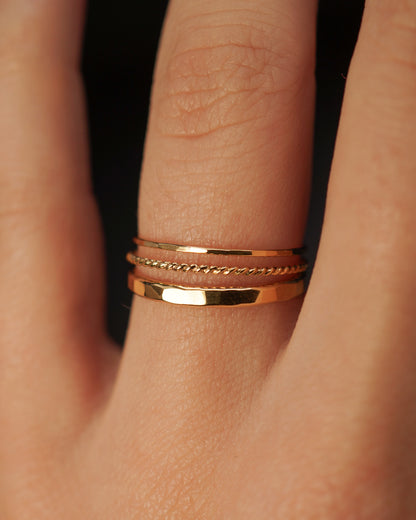 Ultra Thin and Extra Thick Twist Set of 3 Stacking Rings, Gold Fill, Rose Gold Fill or Sterling Silver