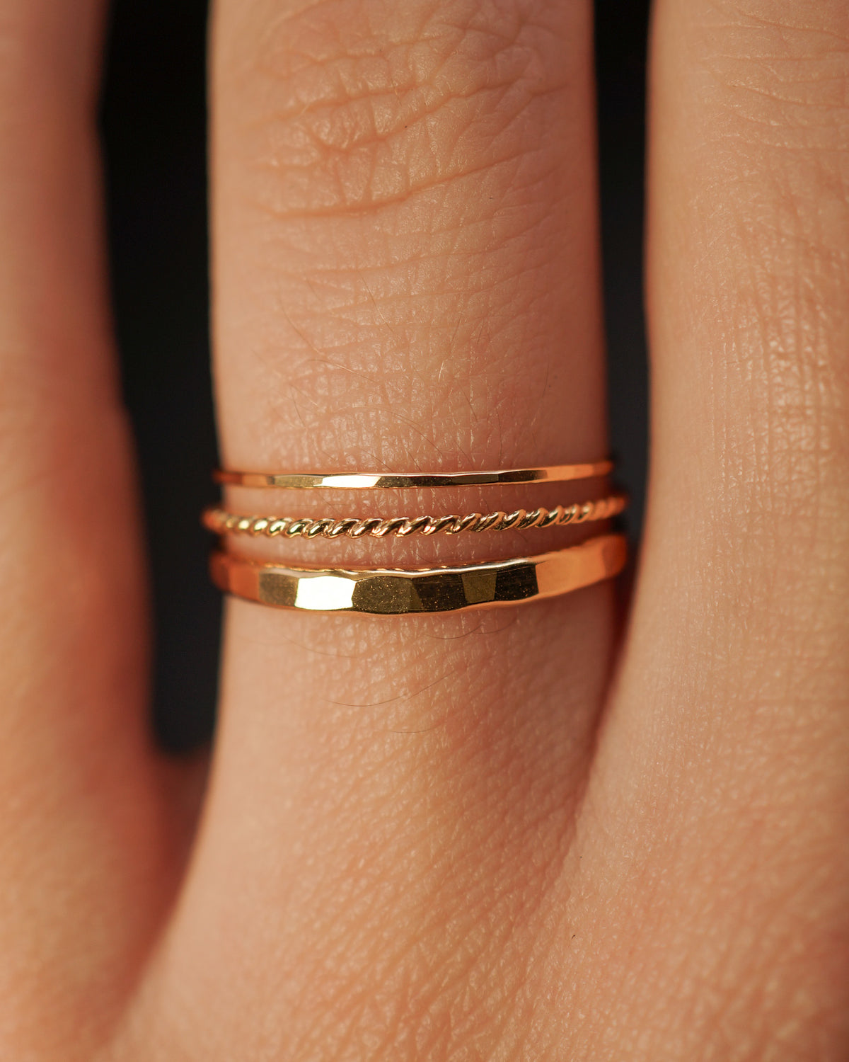 Ultra Thin and Extra Thick Twist Set of 3 Stacking Rings, Gold Fill, Rose Gold Fill or Sterling Silver