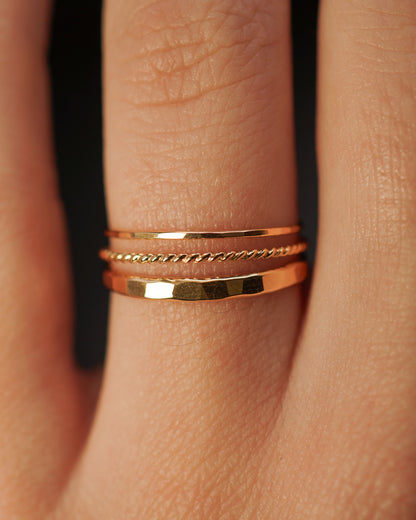 Ultra Thin and Extra Thick Twist Set of 3 Stacking Rings, Gold Fill, Rose Gold Fill or Sterling Silver