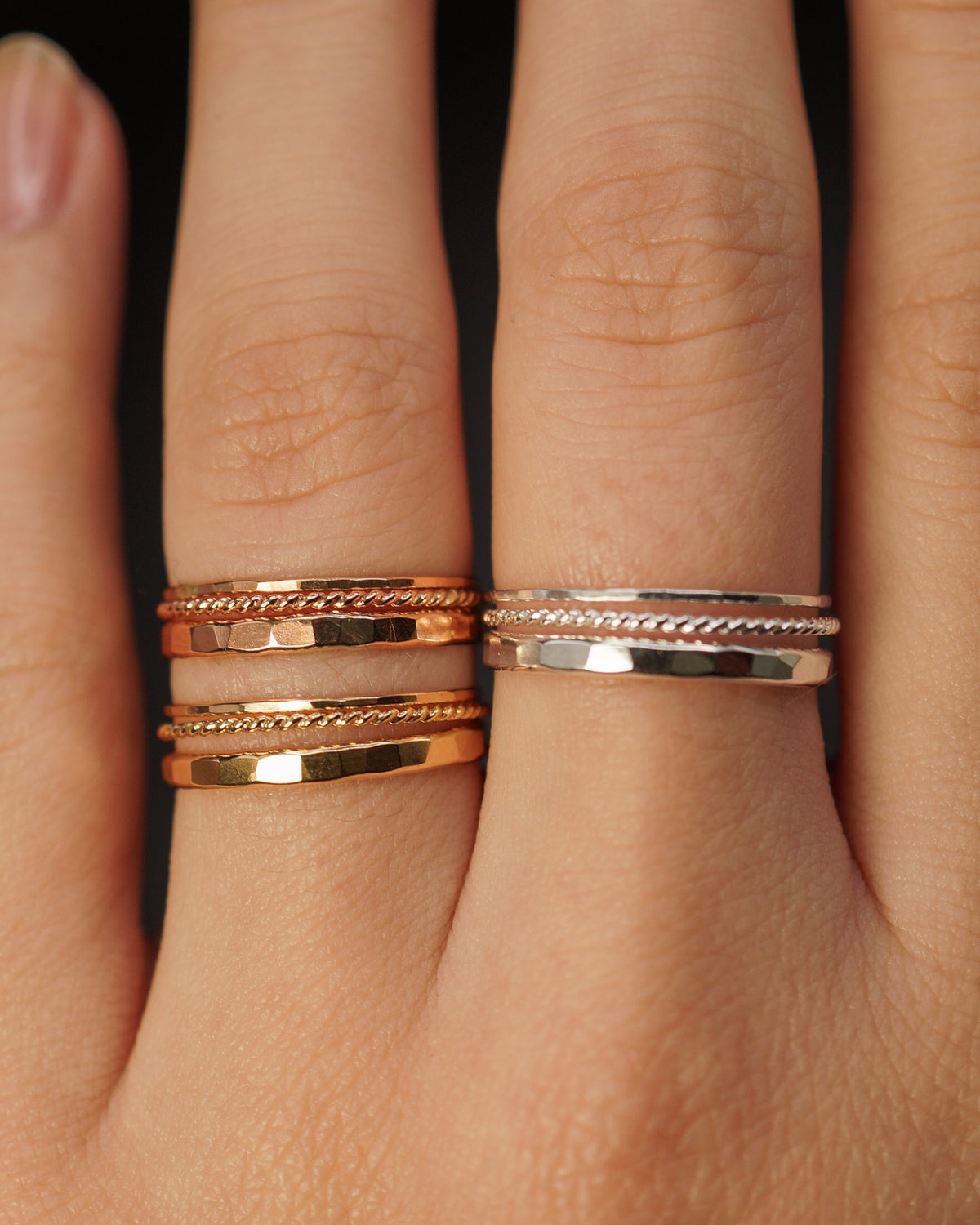 Ultra Thin and Extra Thick Twist Set of 3 Stacking Rings, Gold Fill, Rose Gold Fill or Sterling Silver