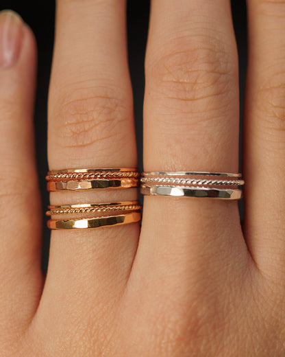 Ultra Thin and Extra Thick Twist Set of 3 Stacking Rings, Gold Fill, Rose Gold Fill or Sterling Silver