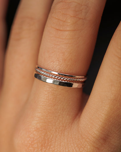 Ultra Thin and Extra Thick Twist Set of 3 Stacking Rings, Gold Fill, Rose Gold Fill or Sterling Silver