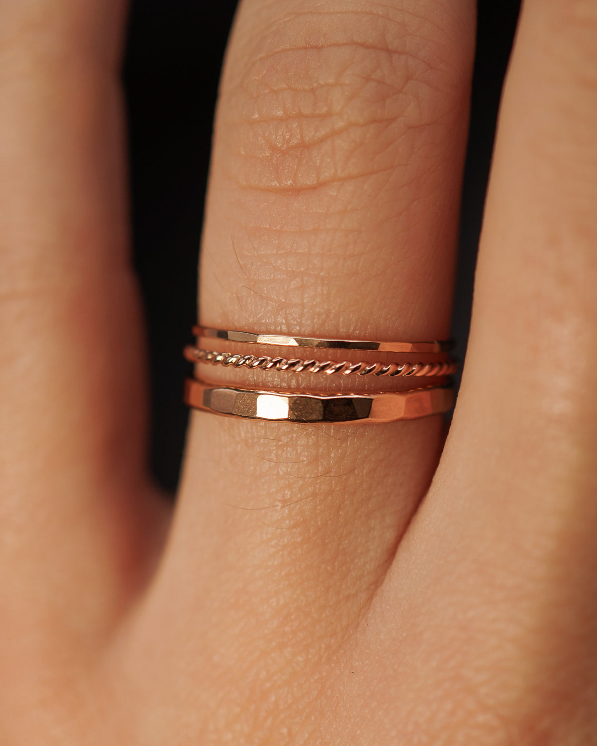 Ultra Thin and Extra Thick Twist Set of 3 Stacking Rings, Gold Fill, Rose Gold Fill or Sterling Silver