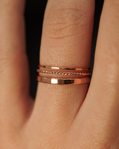 Ultra Thin and Extra Thick Twist Set of 3 Stacking Rings, Gold Fill, Rose Gold Fill or Sterling Silver