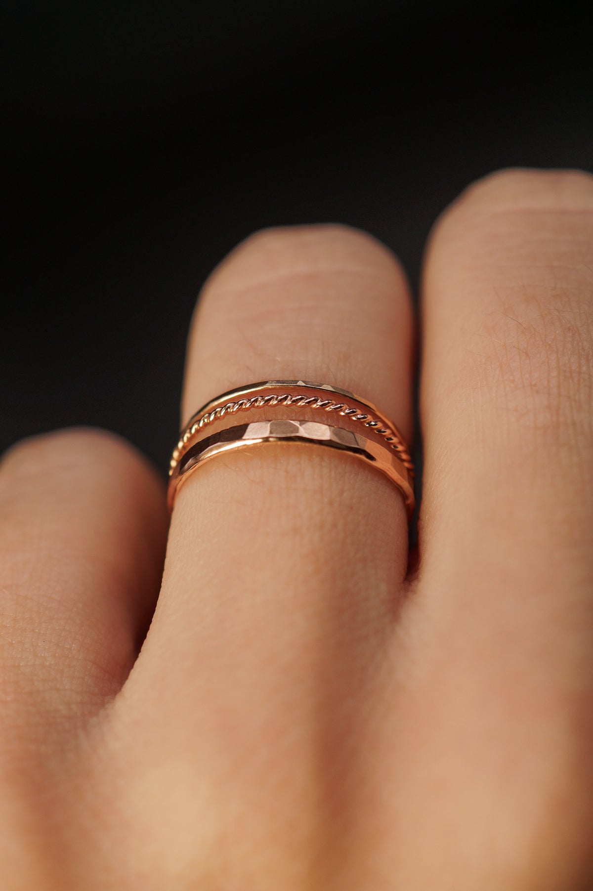 Ultra Thin and Extra Thick Twist Set of 3 Stacking Rings, Gold Fill, Rose Gold Fill or Sterling Silver
