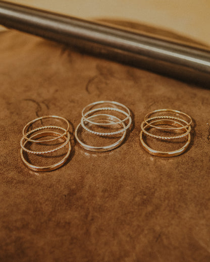 Ultra Thin and Extra Thick Twist Set of 3 Stacking Rings, Gold Fill, Rose Gold Fill or Sterling Silver