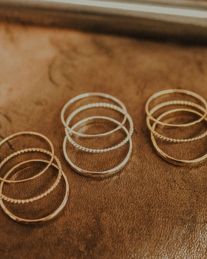 Ultra Thin and Extra Thick Twist Set of 3 Stacking Rings, Gold Fill, Rose Gold Fill or Sterling Silver