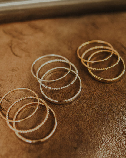 Ultra Thin and Extra Thick Twist Set of 3 Stacking Rings, Gold Fill, Rose Gold Fill or Sterling Silver