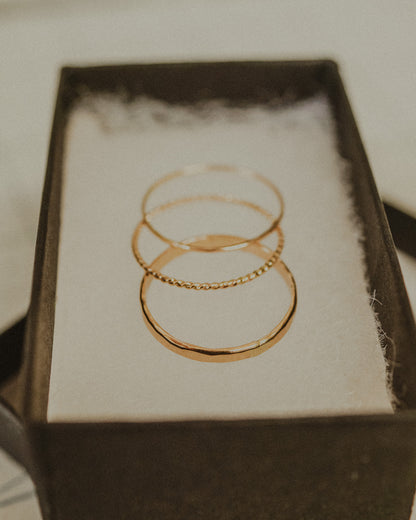 Ultra Thin and Extra Thick Twist Set of 3 Stacking Rings, Gold Fill, Rose Gold Fill or Sterling Silver