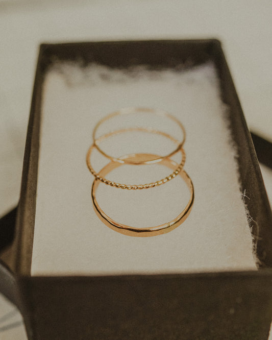 Ultra Thin and Extra Thick Twist Set of 3 Stacking Rings, Gold Fill, Rose Gold Fill or Sterling Silver