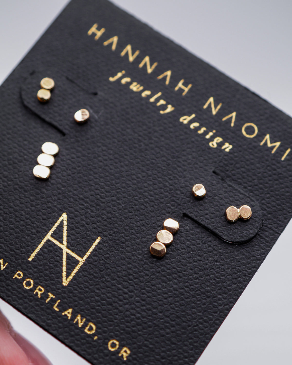 Hammered Bead Stud Earrings in Solid Gold