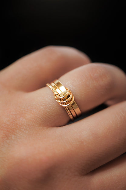 Triple Link Ring, Solid 14K Gold