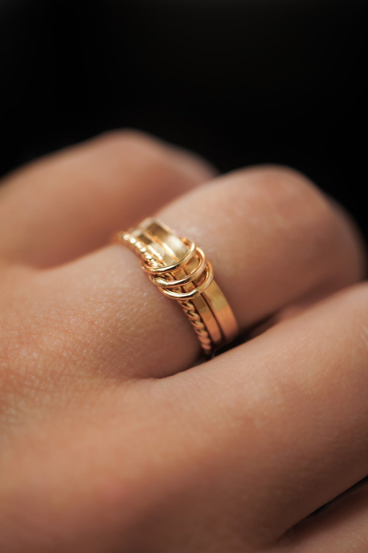 Triple Link Ring, Solid 14K Gold
