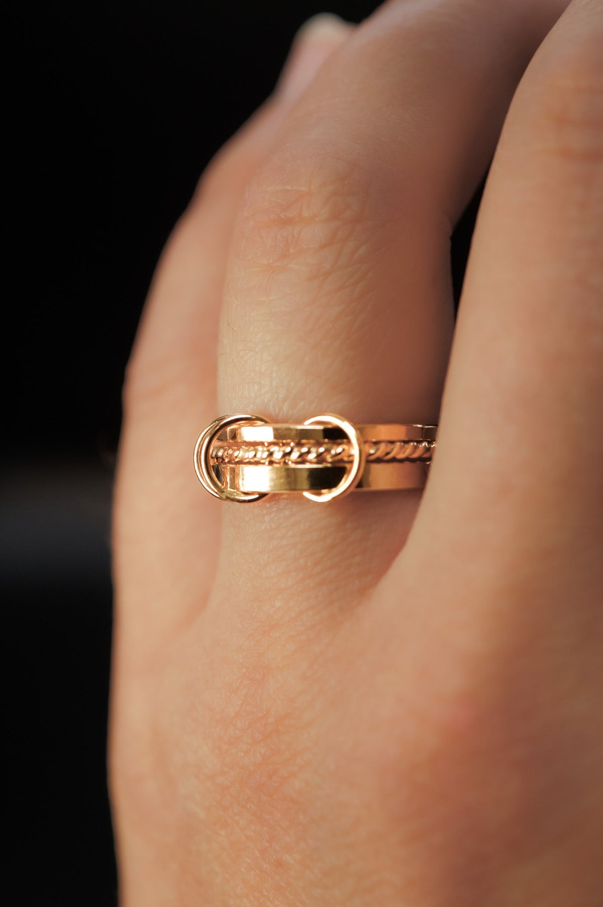 Triple Link Ring, Solid 14K Gold