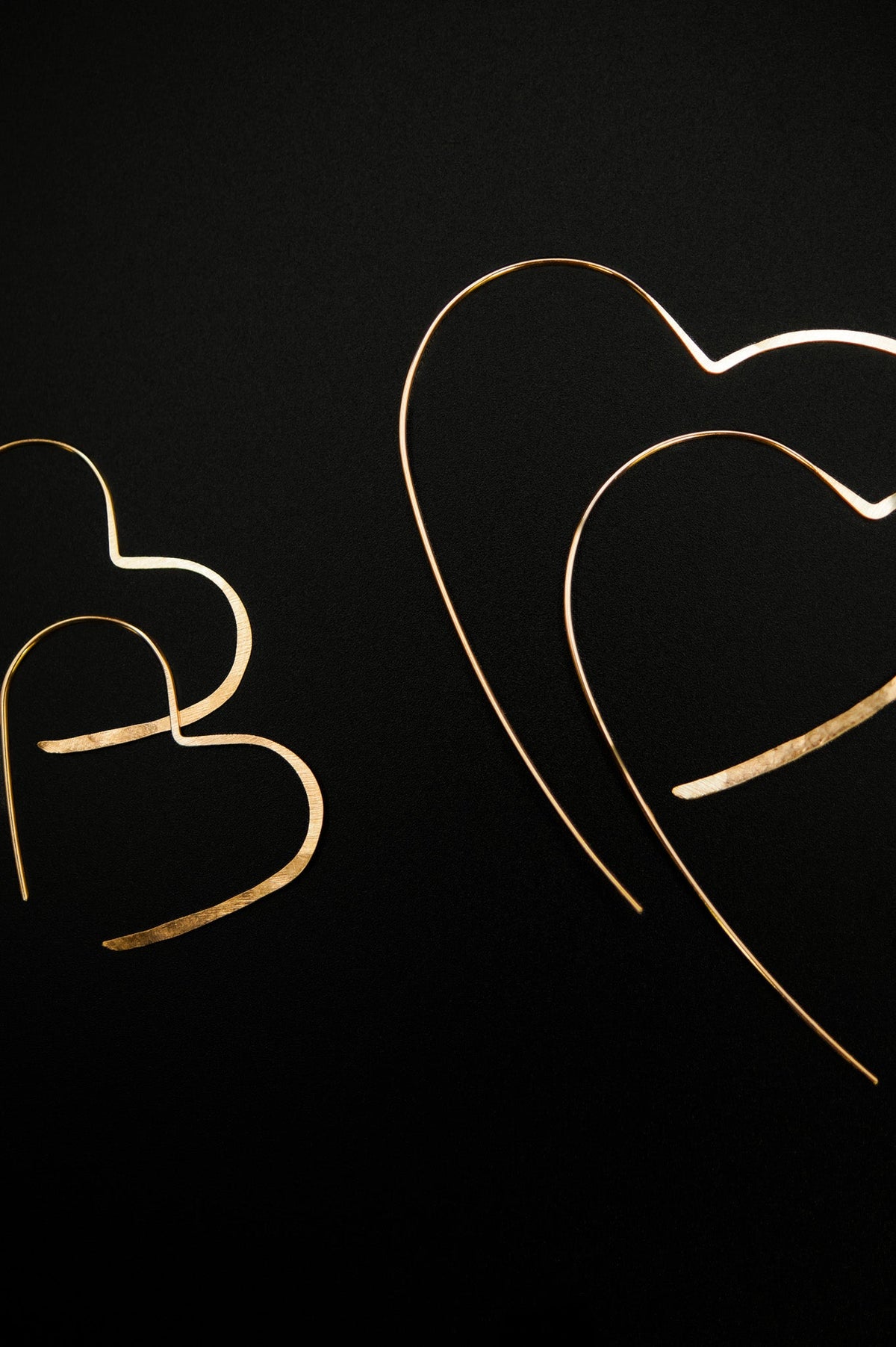 Heart Threader Hoop Earrings, Solid 14K Gold or Rose Gold