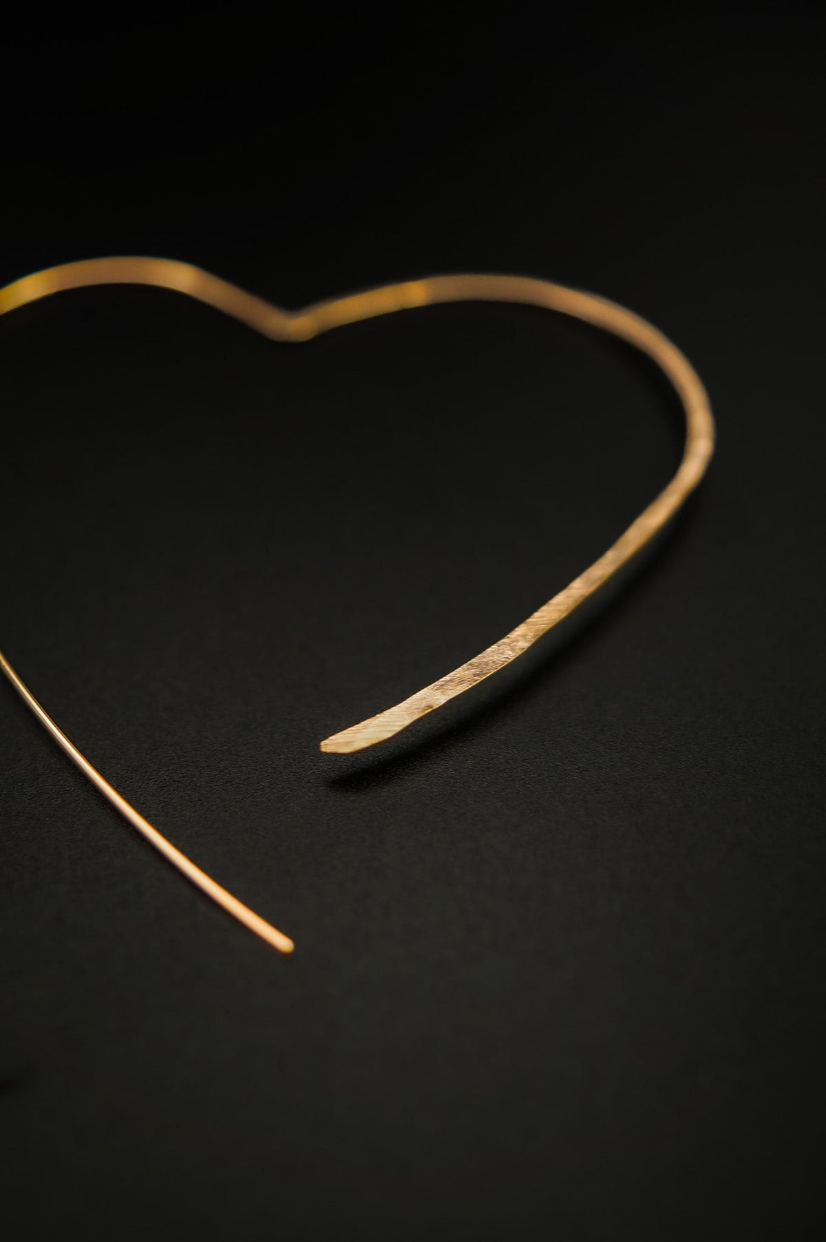 Heart Threader Hoop Earrings, Solid 14K Gold or Rose Gold