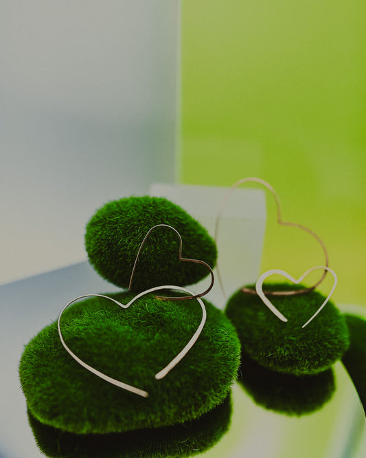 Heart Threader Hoop Earrings, Gold Fill, Rose Gold Fill or Sterling Silver