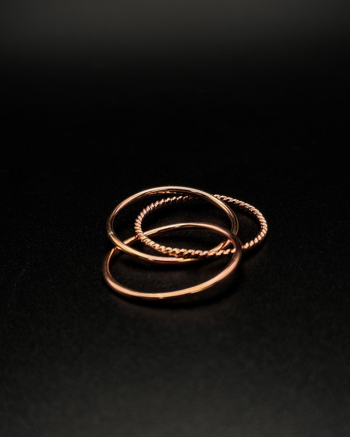 Twist Interlocking Set of 3 Rings, 14K Rose Gold Fill