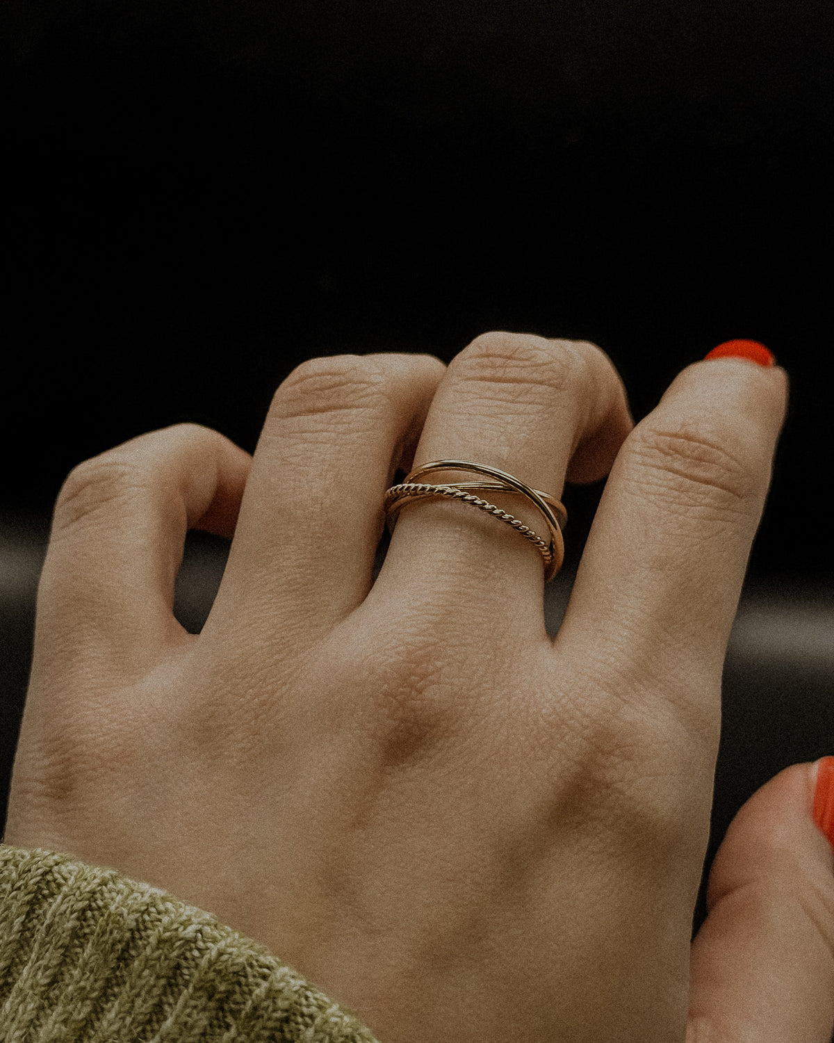 Twist Interlocking Set of 3 Rings, Mixed Metals