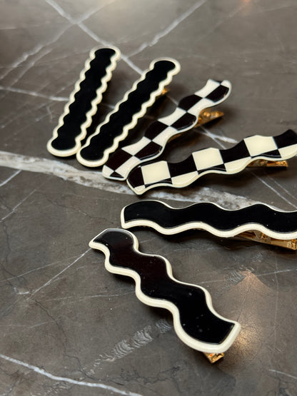 Black & White Hair Clip Packs of 2