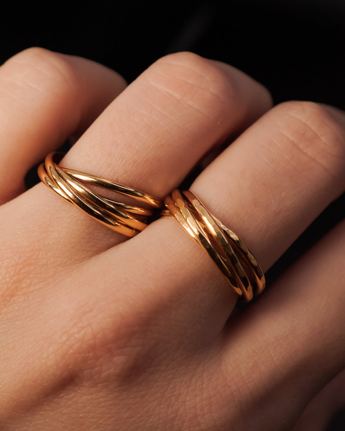 Thin Interlocking Set of 5 Rings, 14K Gold Fill
