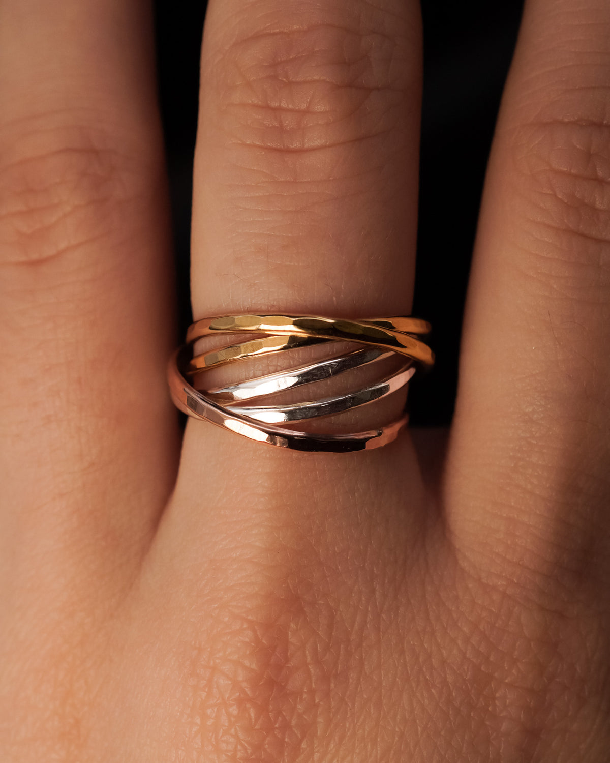 Thin Interlocking Set of 5 Rings, Solid Mixed Metals
