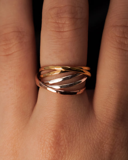Thin Interlocking Set of 5 Rings, Solid Mixed Metals
