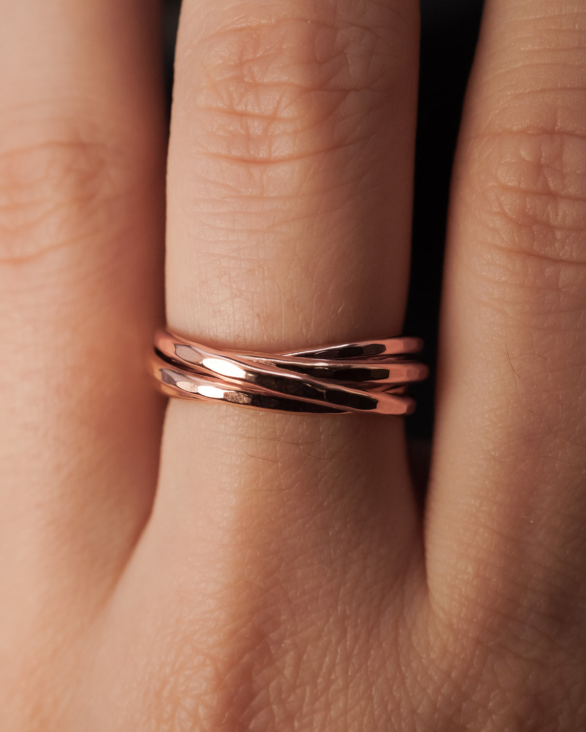 Thin Interlocking Set of 5 Rings, 14K Rose Gold Fill