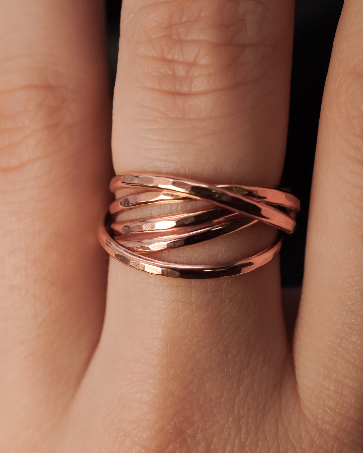 Thin Interlocking Set of 5 Rings, 14K Rose Gold Fill